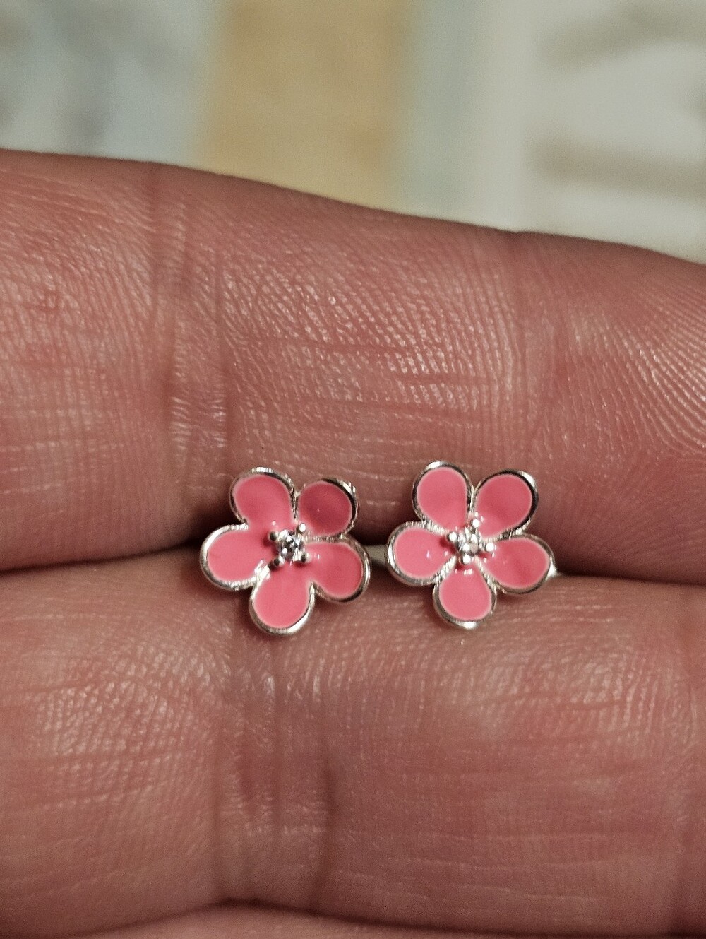 Sterling Silver 925 Pink Flower Earring Studs